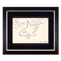 Wyland, "Orca" Framed Original Sketch, Hand Signed with Certificate of Authenticity.