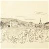 Image 2 : Wayne Ensrud "View of Chassange-Montrachet, Burgundy" Pencil Original Artwork; Hand Signed; COA