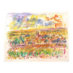 Wayne Ensrud "View of Pommard, Burgundy" Mixed Media Original Artwork; Hand Signed; COA