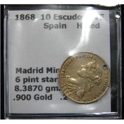 1868 SPANISH 10 ESCUDOS COIN