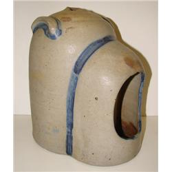 BLUE DECORATED STONEWARE CHICKEN WATERER