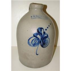 BLUE DECORATED MASSACHUSETTS STONEWARE JUG