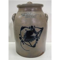 LARGE BLUE DECORATED NEW YORK STONEWARE CROCK