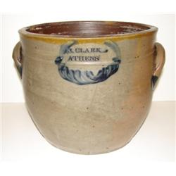 BLUE DECORATED STONEWARE OVOID CROCK