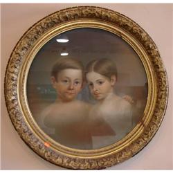 LATE 19TH CENTURY CHALK SKETCH OF TWO CHILDREN