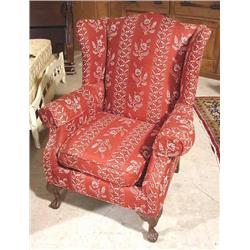 CHIPPENDALE STYLE UPHOLSTERED WING CHAIR