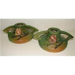 PAIR OF ROSEVILLE MAGNOLIA, 1943 CANDLESTICKS