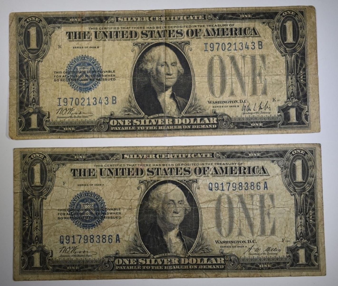 1928 A 1928 B $1 SILVER CERTIFICATES 1928 A 1928 B $1 SILVER CERTIFICATES