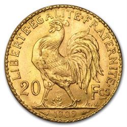 1909 High Grade " Rooster" Gold 20 Francs