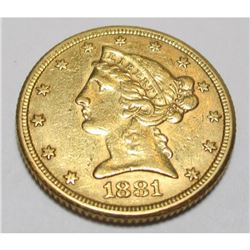 1881 $ 5 Gold Liberty Half Eagle Coin