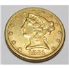 Image 1 : 1881 $ 5 Gold Liberty Half Eagle Coin