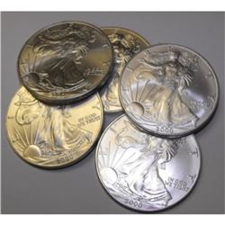 Lot of 5 US Silver Eagles - Random Dates