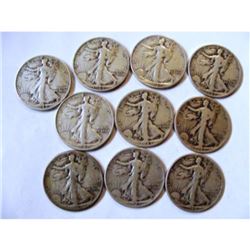 (10) Walking Liberty Half Dollars - 90%-Random