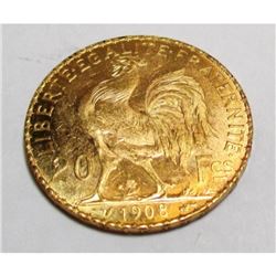 1908 French 20 Francs ROOSTER