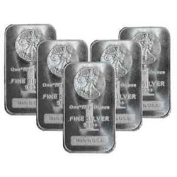 (5) 1 oz. Walking Liberty Silver Bars- .999 pure