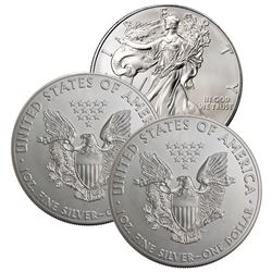 (3) US Silver Eagles - Random Dates BU Grade