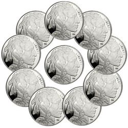 (10) Buffalo Design Silver Rounds- .999 Pure