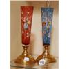 Image 1 : PAIR OF VICTORIAN ENAMELED ART GLASS VASES