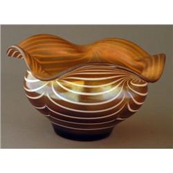 BROWN AND GOLD ART GLASS BOWL 