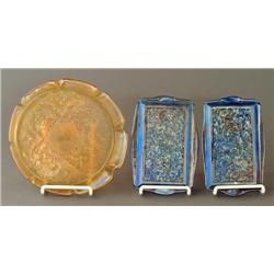 THREE TIFFANY FAVRILE MOLDED GLASS TILES 