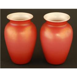 PAIR OF DURAND PINK CASED ART GLASS VASES 