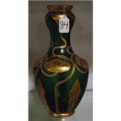 AUSTRIAN ART GLASS VASE, with gilt over