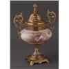 Image 1 : FRENCH CHAMPLEVE MOUNTED PORCELAIN URN,