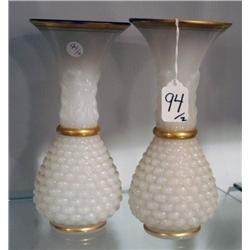 PAIR OF FRENCH OPALECENT HOBNAIL VASES,