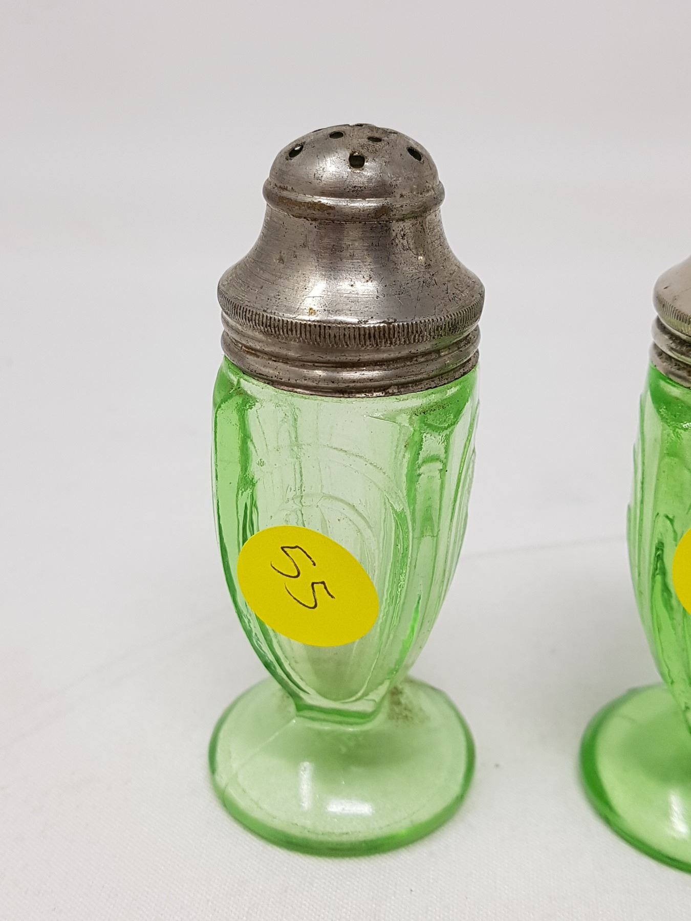 GREEN DEPRESSION SALT AND PEPPER SHAKERS