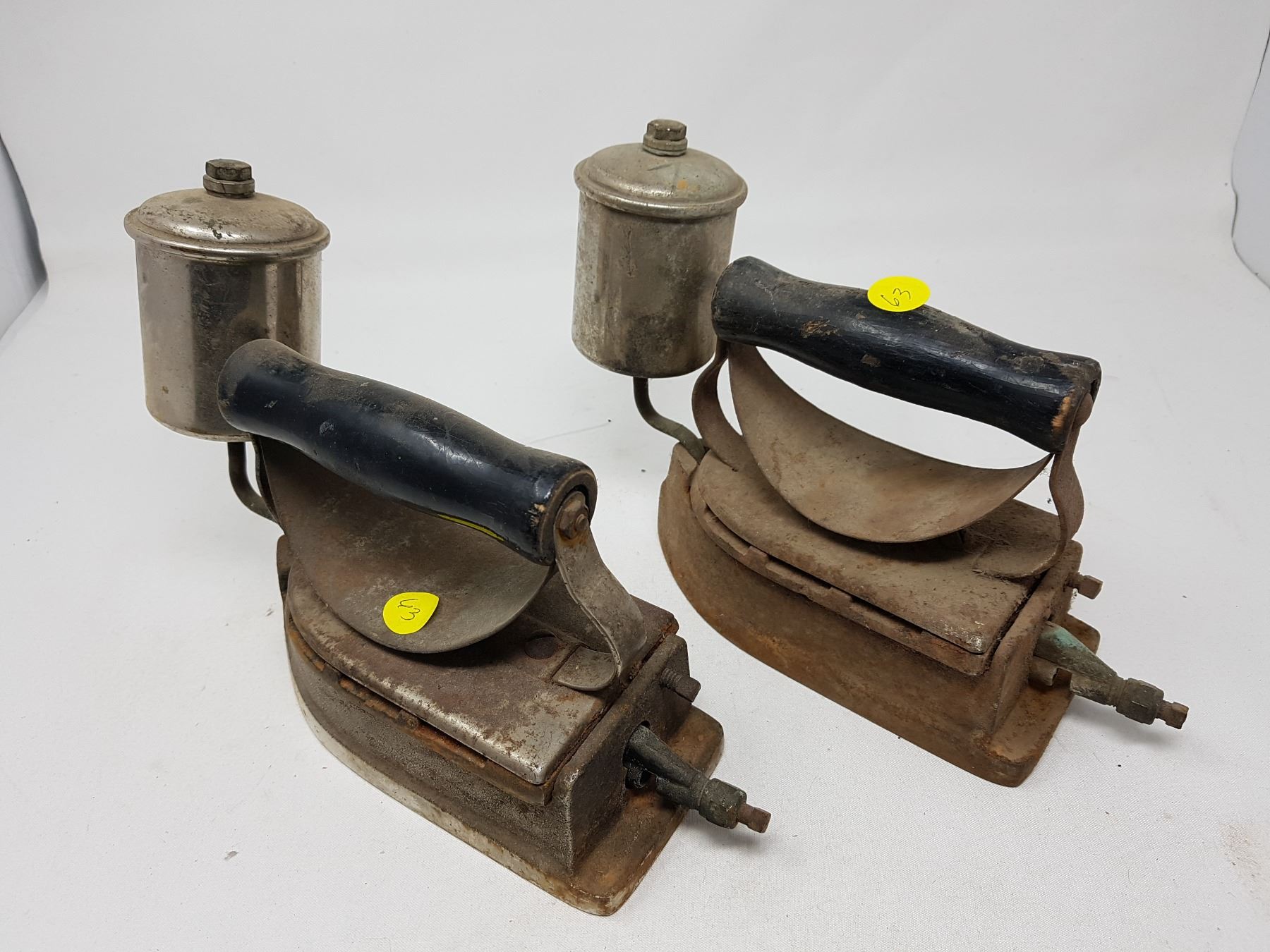 TWO VINTAGE GAS SAD IRONS