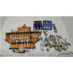 LOT OF SPOONS WITH DISPLAY RACK (SOME ROYALTY SPOONS)