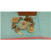 Image 2 : WOODEN BOX WITH LAMP PARTS AND PIECES