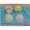 Image 1 : FOUR LIGHT SHADES- 2 MILK GLASS (8", 8", 6", 4")
