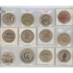 LOT OF 12 WOODEN NICKELS