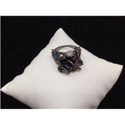 Ladies Ring With Multi-Colour Stones and Black Spider