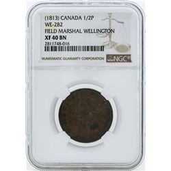1813 Canada 1/2 Penny WE-2B2 Coin NGC XF40BN