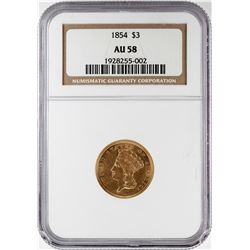 1854 $3 Indian Princess Head Gold Coin NGC AU58