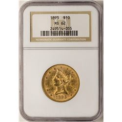 1893 $10 Liberty Head Eagle Gold Coin NGC MS62