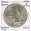 Image 1 : 1934-D Doubled Die VAM-3 $1 Peace Silver Dollar Coin Error