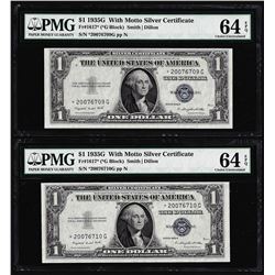 (2) Consecutive 1935G $1 Silver Certificate STAR Notes PMG Choice Uncirculated 64EPQ