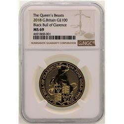 2018 Great Britain 100 Pounds Black Bull of Clarence Gold Coin NGC MS69