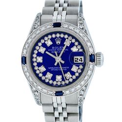 Rolex Ladies Stainless Steel Royal Blue String VVS Diamond Datejust Wristwatch