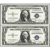Image 1 : Changeover Pair of 1935D Wide- Narrow $1 Silver Certificate Notes
