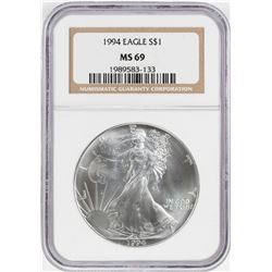 1994 $1 American Silver Eagle Coin NGC MS69