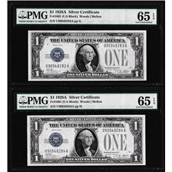 (2) Consecutive 1928A $1 Silver Certificate Notes Fr.1601 PMG Gem Uncirculated 65EPQ