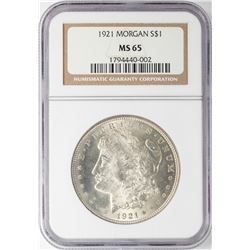 1921 $1 Morgan Silver Dollar Coin NGC MS65