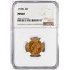 Image 1 : 1854 $3 Indian Princess Head Gold Coin NGC MS61