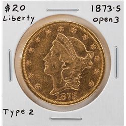 1873-S Open 3 $20 Liberty Head Double Eagle Gold Coin