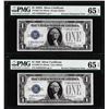 Image 1 : Reverse Changeover Pair of 1928A/1928 $1 Silver Certificate Notes PMG Gem Uncirculated 65EPQ