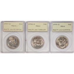 Lot of 1957-D to 1959-D Franklin Half Dollar Coins PCGS MS64 Old Green Rattlers